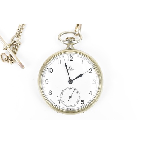 296 - An Omega early 20th century open faced, keyless would pocket watch, the white enamel dial having Ara... 