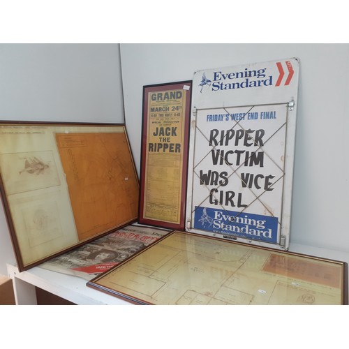 222 - Jack the Ripper Interest-An Evening Standard metal newspaper stand sign and reproduction related pri... 