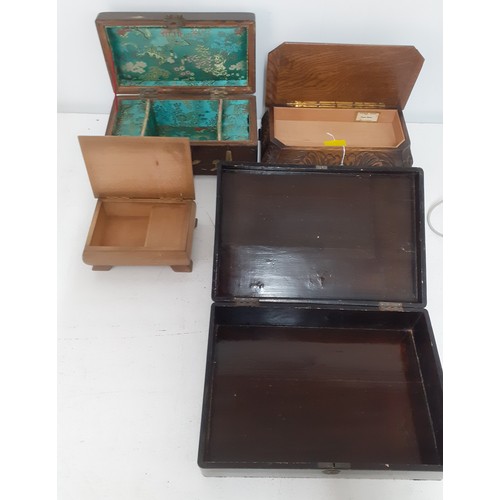 89 - Four vintage jewellery boxes to include a Thorens carved treen musical box playing Faust Waltz and a... 