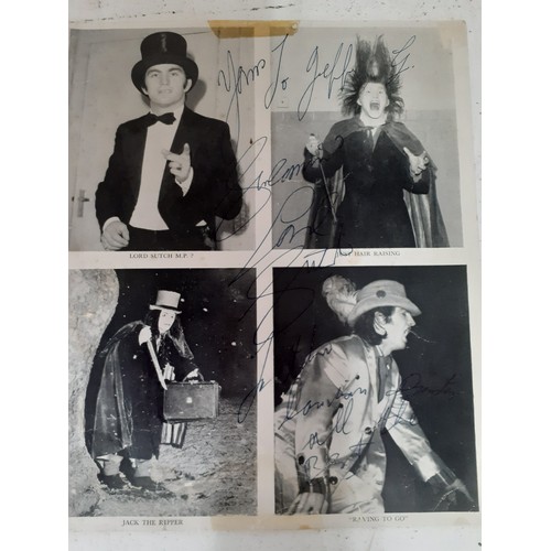 205 - A signed Screaming Lord Sutch fan club photographic print and Retro Screaming Lord Sutch music casse... 