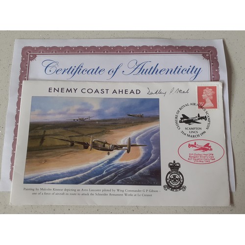 450 - WW2 Interest-3 signed FDC and a signed bookplate comprising a Flt Lt Dambuster Dudley P Heal FDC sig... 