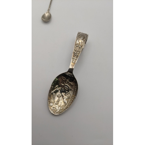 17 - Silver to include a silver spoon hallmarked London 1893, with an embossed bowl decorated with a bear... 