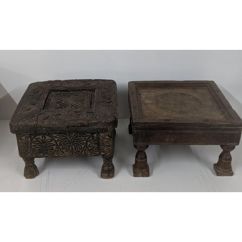 167 - Two 19th century Indian Bajot prayer tables, one decorated with a carved motif to the top
Location: ... 