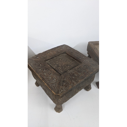 167 - Two 19th century Indian Bajot prayer tables, one decorated with a carved motif to the top
Location: ... 