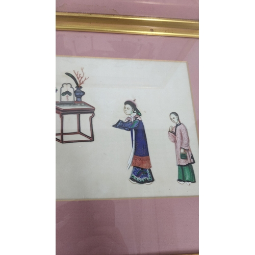 169 - A pair of 19th century Chinese paintings on rice paper depicting figures in conversation, 29cm w x 1... 