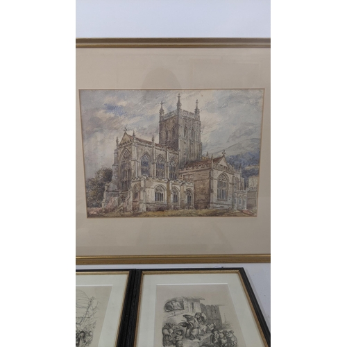 179 - Mixed painting and engravings to include a 19th century painting depicting a church, oil painting, a... 