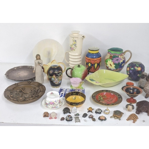 241 - A mixed lot to include Carlton ware, a bronze coloured relief plaque, Obsidian and mother of pearl t... 