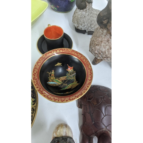 241 - A mixed lot to include Carlton ware, a bronze coloured relief plaque, Obsidian and mother of pearl t... 