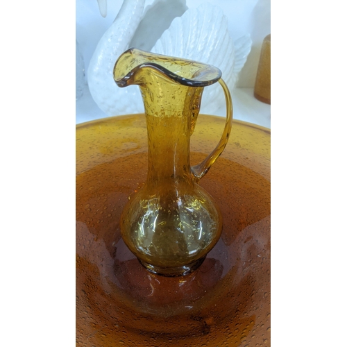 317 - An amber coloured glass dish, together with a crackle glazed jar and 5 glasses and two crystal cut g... 