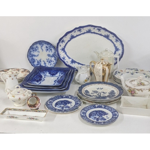 318 - Mixed ceramics to include a blue and white platter and plates, Royal Crown Derby and others Location... 