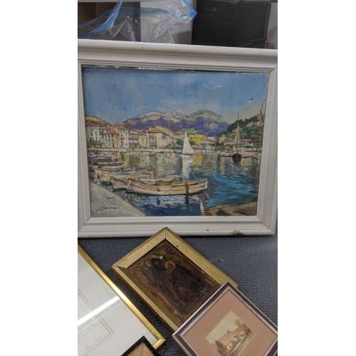 369 - Mixed paintings, drawings and prints to include a watercolour depicting Temple Island lake scene, in... 