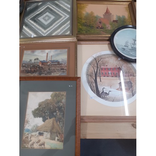 462 - A large mixed lot to include pictures, mirrors, a Thunderbirds Tracey Island, a 1920's wooden hockey... 