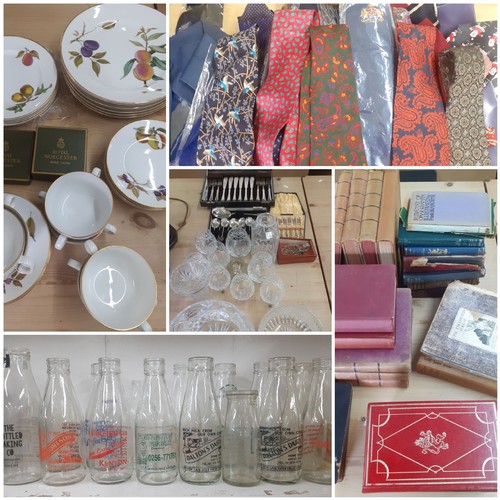 461 - A large mixed lot to include Royal Worcester Evesham china, vintage gents ties, Colclough tea-ware, ... 