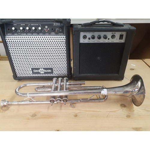 207 - A Gears4Music amp and another together with a silver tone Jupiter trumpet A/F. Location:1.1