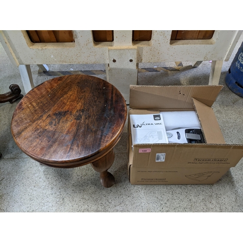 108 - A boxed Ultra Vac, and an early 20th century walnut small stool on cabriole legs Location: G
If ther... 