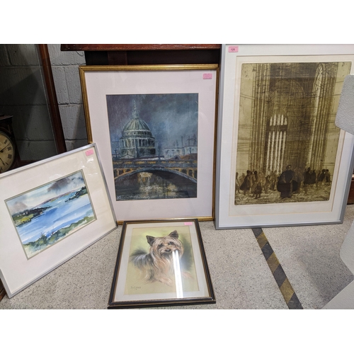 120 - Original watercolours, pastels and a limited edition lithographic print comprising Audrey Jones - St... 