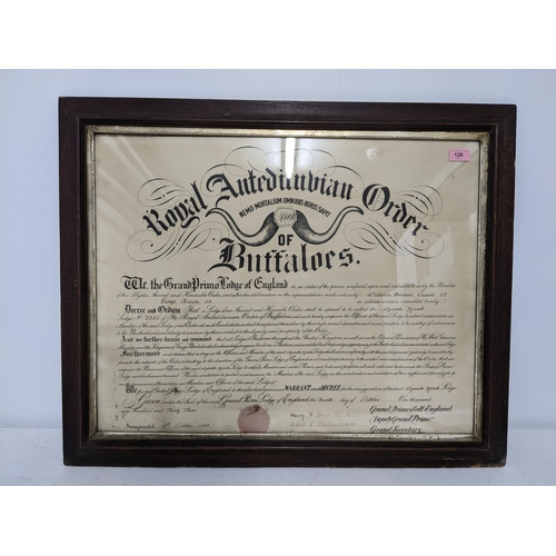 126 - Local Masonic Interest - An early 20th century oak framed and glazed Royal Antediluvian Order of Buf... 