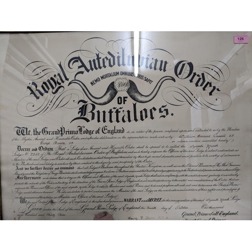 126 - Local Masonic Interest - An early 20th century oak framed and glazed Royal Antediluvian Order of Buf... 