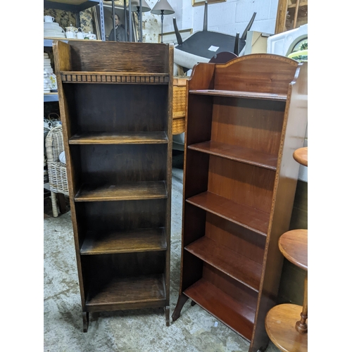 129 - A group of three Edwardian and later mahogany bookshelves, a five shelf oak open bookcase Location: ... 