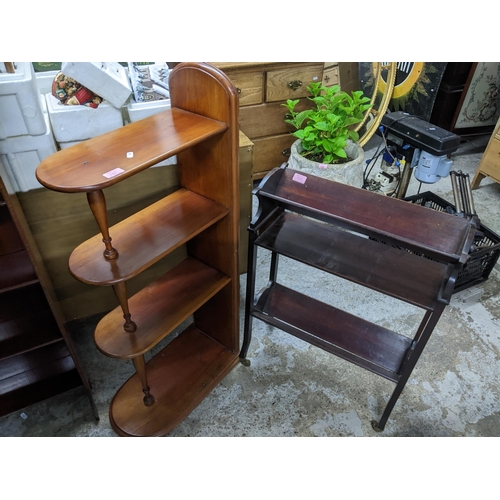 129 - A group of three Edwardian and later mahogany bookshelves, a five shelf oak open bookcase Location: ... 