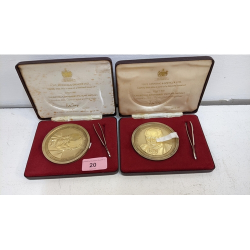 20 - Two Toye, Kenning & Spencer Churchill Centenary Picture Medals in silver gilt cases, boxed Location:... 