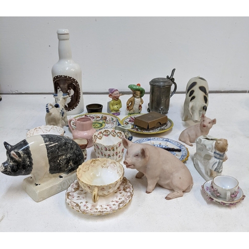 248 - Collectables to include a miniature Meissen cup and saucer, a pewter drinking flask, a Portmeirion p... 