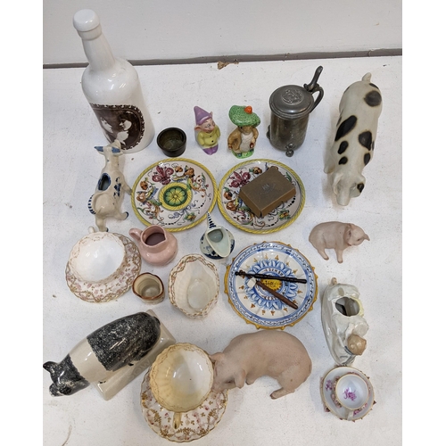 248 - Collectables to include a miniature Meissen cup and saucer, a pewter drinking flask, a Portmeirion p... 