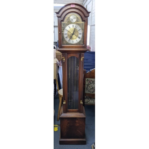 261 - A modern mahogany longcase grandmother clock, marked 'Tempus Fugit' and 'James Stewart Armagh' with ... 