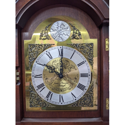 261 - A modern mahogany longcase grandmother clock, marked 'Tempus Fugit' and 'James Stewart Armagh' with ... 