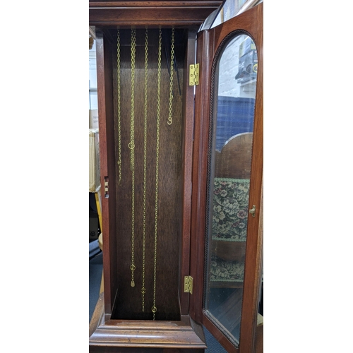 261 - A modern mahogany longcase grandmother clock, marked 'Tempus Fugit' and 'James Stewart Armagh' with ... 