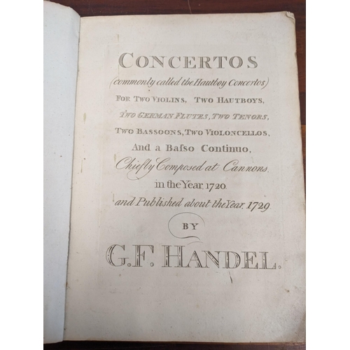 282 - Two books of sheet music 'Concertos' pub. in 1729 by G F Handel, and Original Movements for The Orga... 