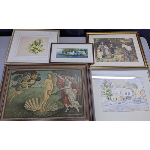 295 - Five framed pictures, prints & water colours to include ' Waterfront Loggos' by Michael Plant, ' A T... 