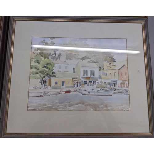 295 - Five framed pictures, prints & water colours to include ' Waterfront Loggos' by Michael Plant, ' A T... 