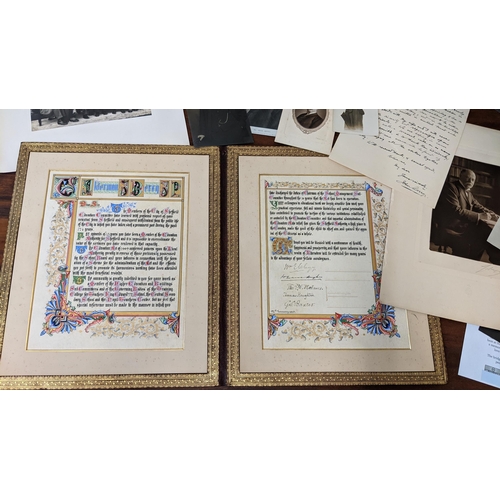 330 - John Derry - related ephemera to include photographs, letters, painted manuscript within an ornate g... 