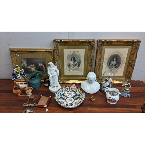 331 - Mixed 19th century and later collectables to include a Worcester bowl A/F, Parian figures A/F, a pea... 