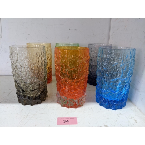 34 - A set of six coloured bark design drinking glasses, 13cm h
Location: 1-3
If there is no condition re... 