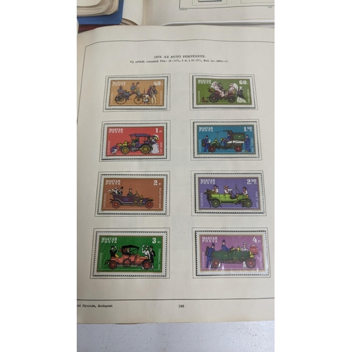 375 - Seven stamp albums filled with sorting stamps to include Olympic stamps, space related examples, mot... 