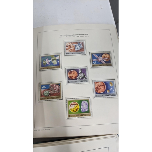 375 - Seven stamp albums filled with sorting stamps to include Olympic stamps, space related examples, mot... 