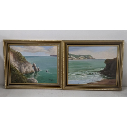 382 - Frederick Chaplin Smith - a pair of 20th century oil on board seascape paintings, both signed to the... 