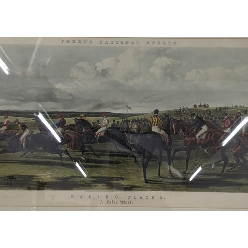 387 - Two coloured engravings, one titled Fox Hunting Plate 1, and the other Racing Plate 2, Fores's Natio... 