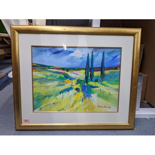 403 - An abstract landscape oil on board by Natasha Barnes, signed to the lower right Location:A1F
If ther... 