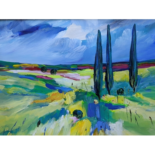 403 - An abstract landscape oil on board by Natasha Barnes, signed to the lower right Location:A1F
If ther... 