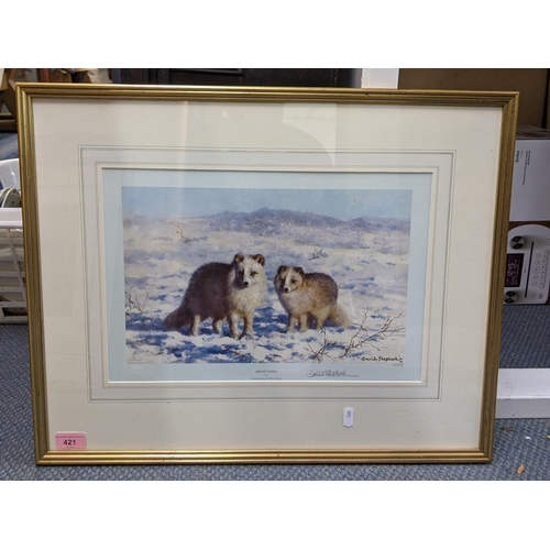 421 - A limited edition David Shepherd print depicting two Arctic Foxes titled Arctic Foxes, number 369/15... 