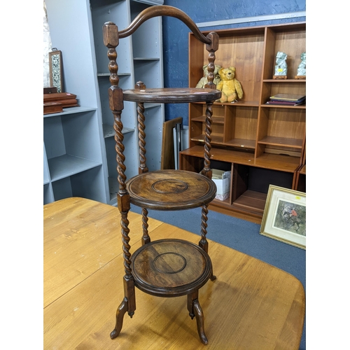 477 - Early 20th century oak barley twist three tier cake stand on splayed legs Location:RAM
If there is n... 