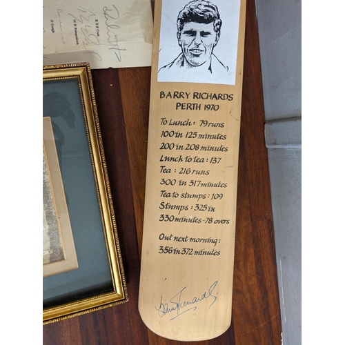 48 - Cricket related collectables to include a stevengraph The First Over, another photograph England Tou... 