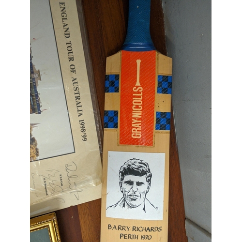 48 - Cricket related collectables to include a stevengraph The First Over, another photograph England Tou... 