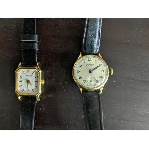 488 - A Vertex 9ct yellow gold cased ladies wristwatch, silver coloured dial with Arabic numerals and offs... 