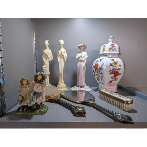 5 - A small mixed lot to include a china Bavarian lidded vase, a Capodimonte figure, part of a dressing ... 