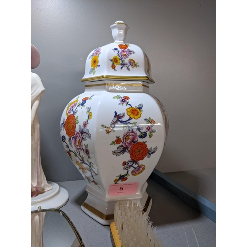 5 - A small mixed lot to include a china Bavarian lidded vase, a Capodimonte figure, part of a dressing ... 