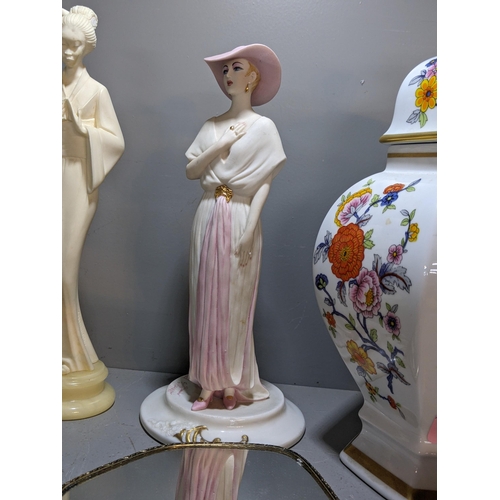 5 - A small mixed lot to include a china Bavarian lidded vase, a Capodimonte figure, part of a dressing ... 